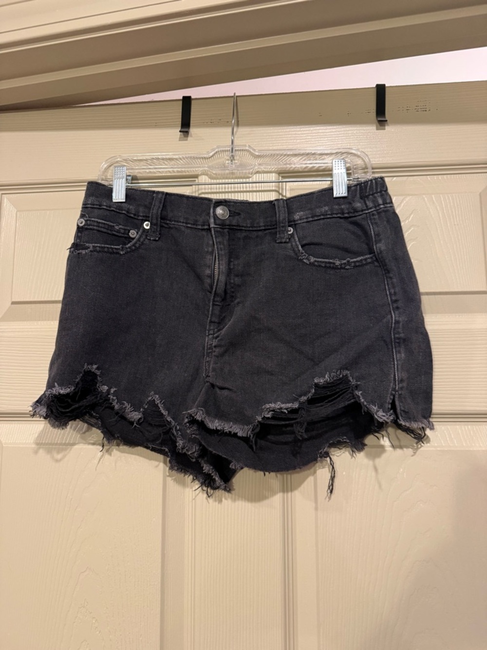 aerie Black Distressed Denim Jean Shorts
